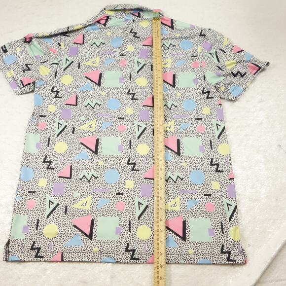 Bad Birdie Polo Shirt Mens Medium Multicolor Abstract All Over Print Golf 80s 90 - Picture 9 of 11